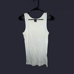 Bliss White Ribbed Scoop Tank Top